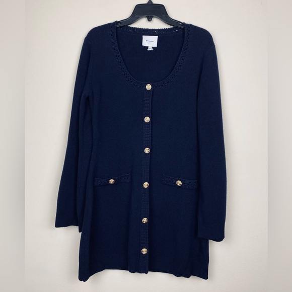 Reformation Priscilla Regenerative Wool Mini Sweater Dress Crochet Navy Large - Picture 9 of 16